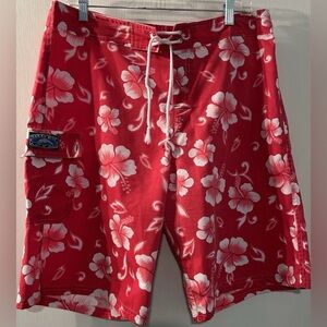 Signature Imports, Red Flowered Swim Shorts Size 36 X10”